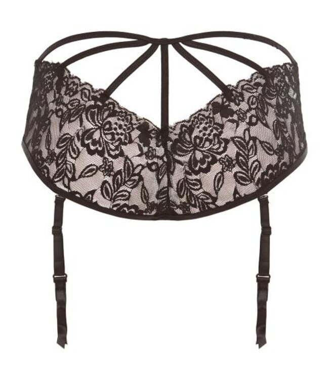 Kruisloze Kanten Jarretelstring - Zwart