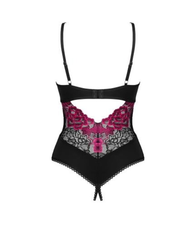 Obsessive - Rosenty Kruisloze Teddy - Zwart/Paars