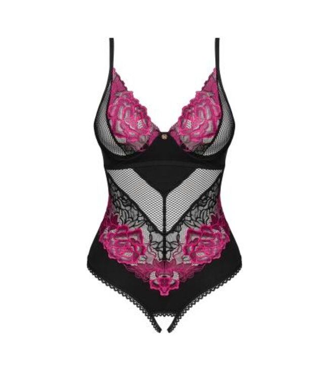 Obsessive - Rosenty Kruisloze Teddy - Zwart/Paars