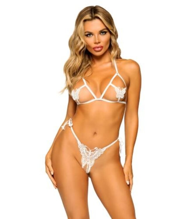 Open cup BH en Parels panty - Wit