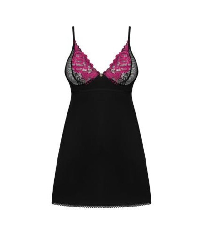 Obsessive - Rosenty Babydoll & String - Zwart/Paars