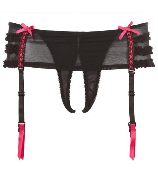 Mesh Skirted Jarretelgordel Met Open Kruisje - Rood/Zwart