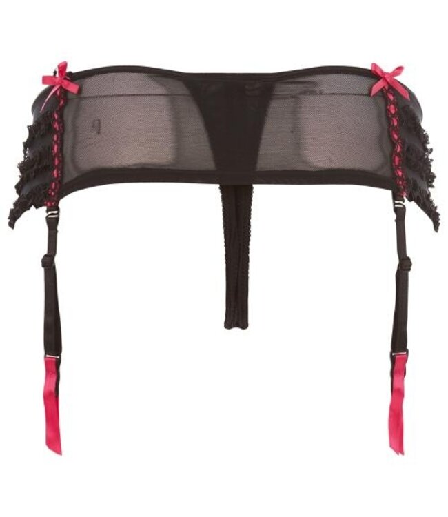 Mesh Skirted Jarretelgordel Met Open Kruisje - Rood/Zwart