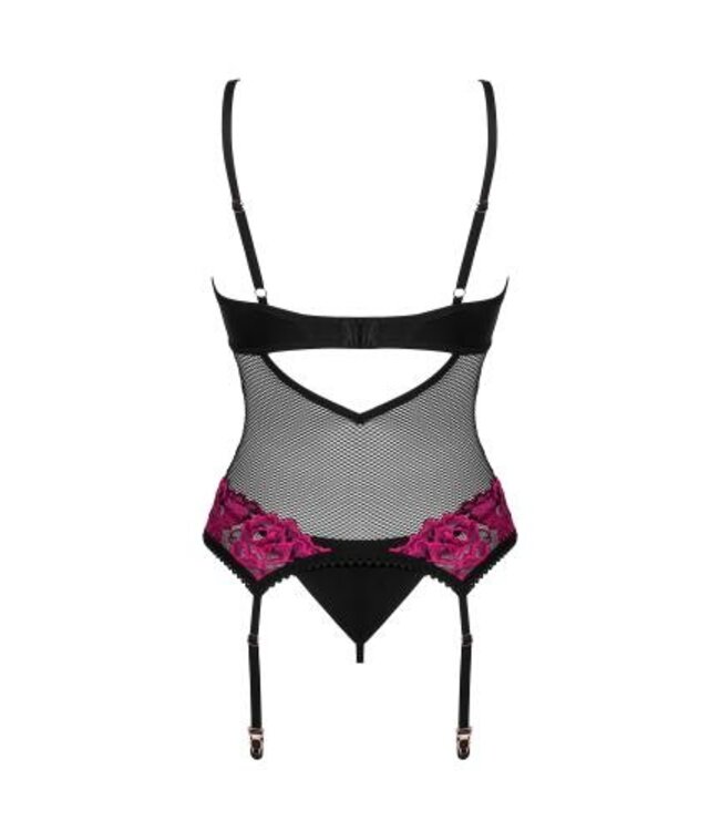 Obsessive - Rosenty Jarretel Korset - Zwart/Paars