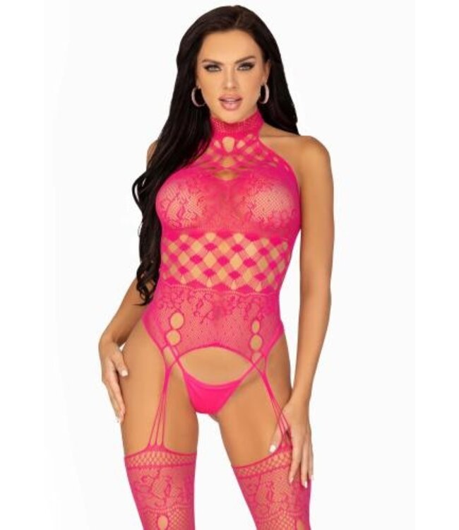 Halternek Jarretel Catsuit - Roze