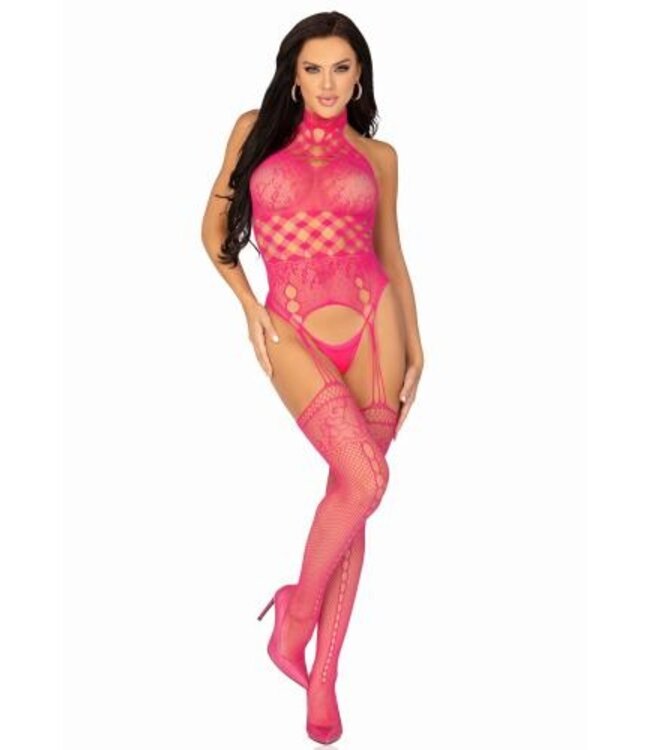 Halternek Jarretel Catsuit - Roze