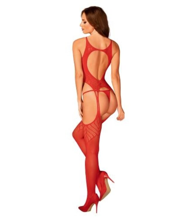 Mesh Catsuit Met Jarretel Design - Rood