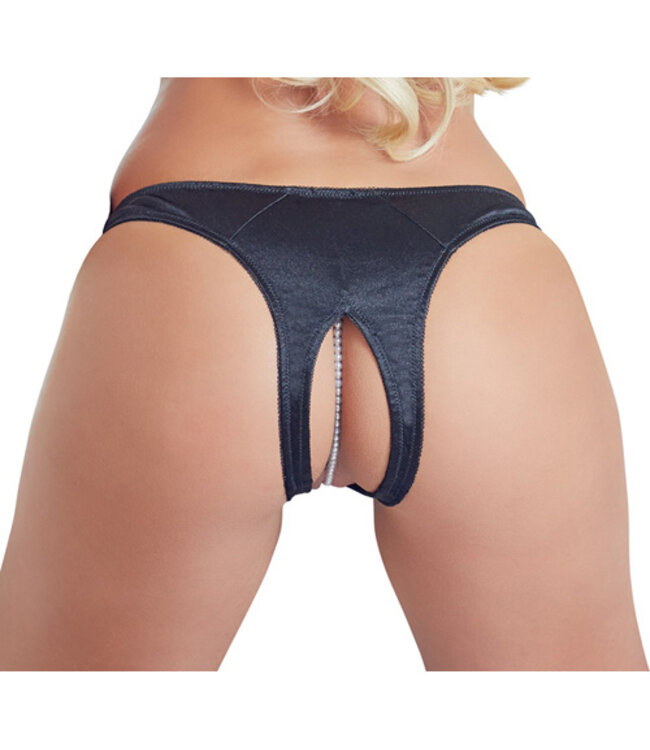 Open Kruis String Met Parels - Zwart