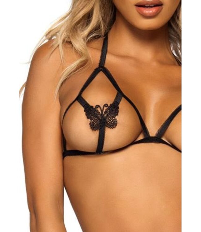 Open cup BH en Parels panty - Zwart