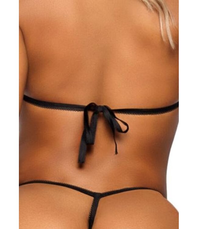 Open cup BH en Parels panty - Zwart