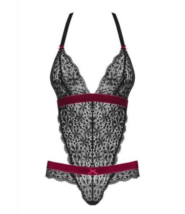 Rossita Kanten Body - Zwart/Rood