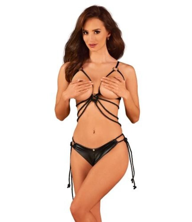 Cordellis- Sexy open cuploos set met open kruis - Zwart