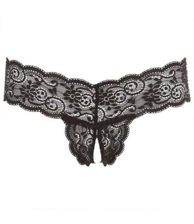 Kanten String met Open Kruis - Zwart