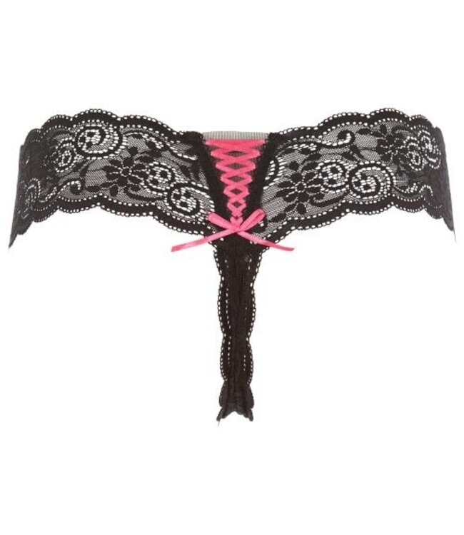 Kanten String met Open Kruis - Zwart