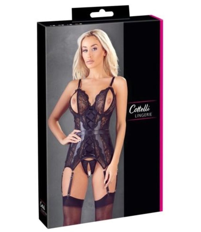 Jarretel-set met open cups - zwart