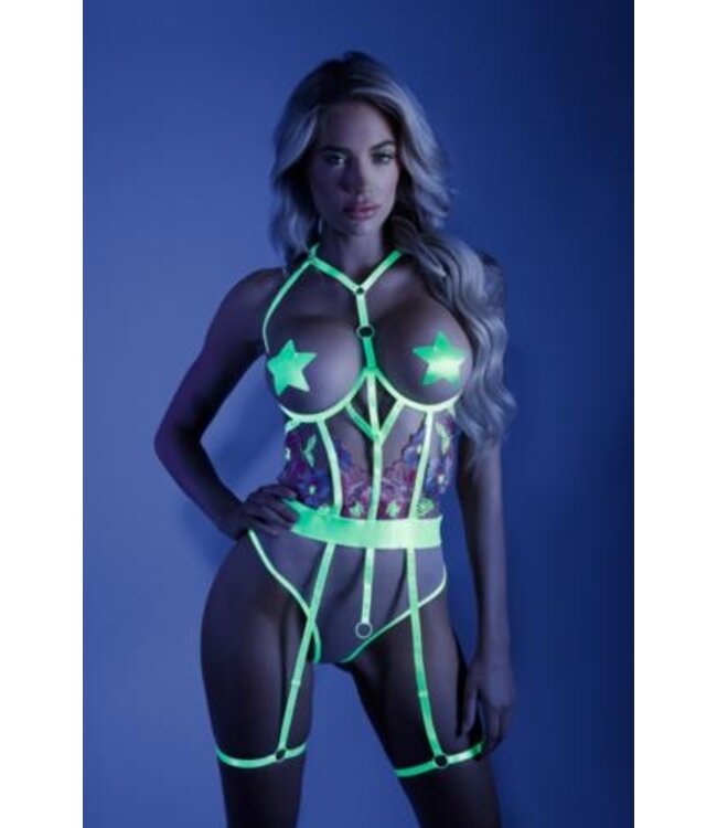 In a Trance Jarretel Body Met Open Cups - Neon Lime