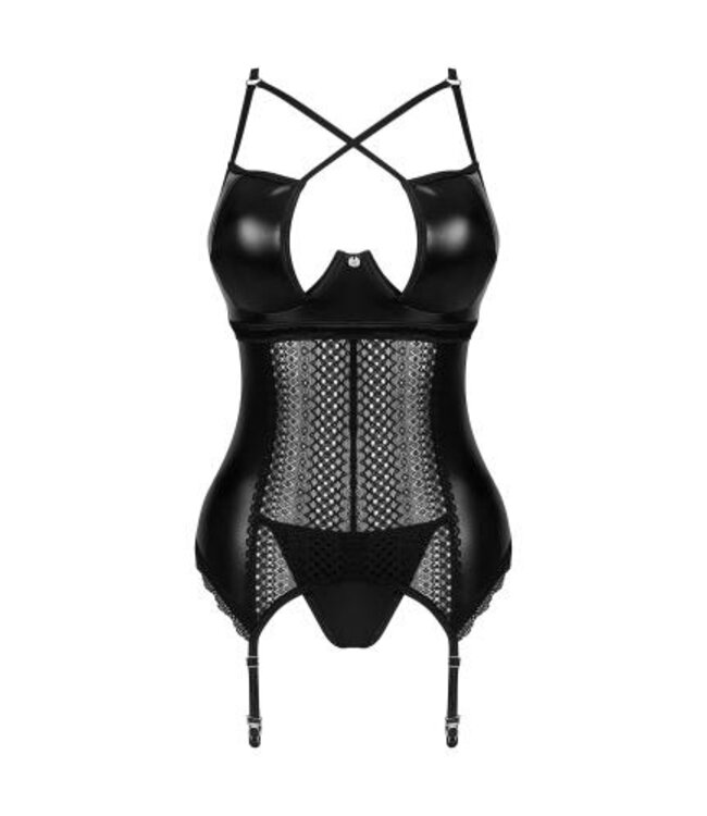 Obsessive - Norides Korset & String - Zwart