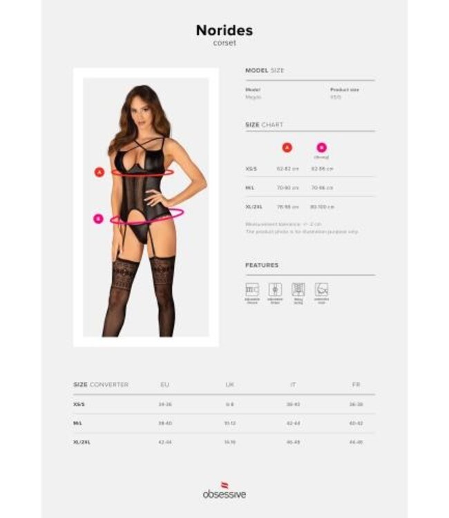 Obsessive - Norides Korset & String - Zwart
