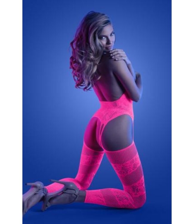 Betoverende Halter Catsuit en G-string - Neonroze