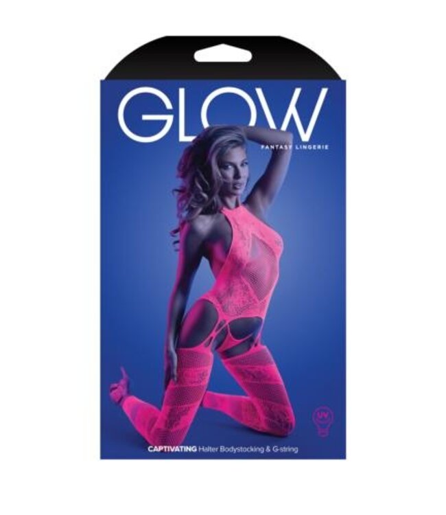 Betoverende Halter Catsuit en G-string - Neonroze