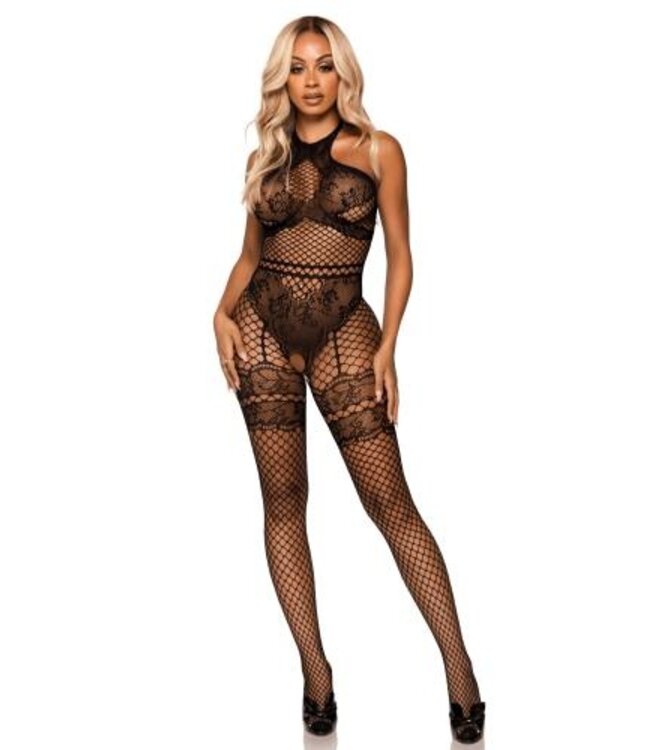All About You Catsuit w/ Open Kruis - Zwart