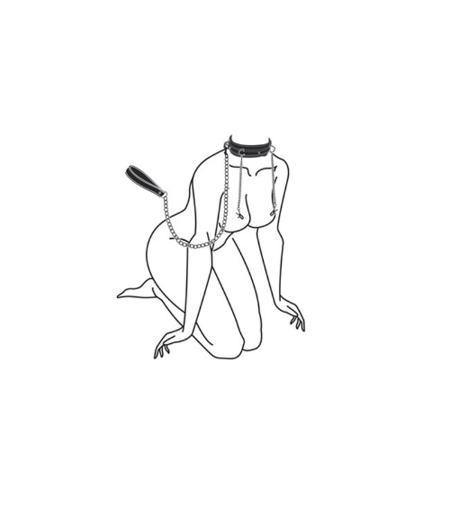 Kunstleren halsband met tepelklemmen