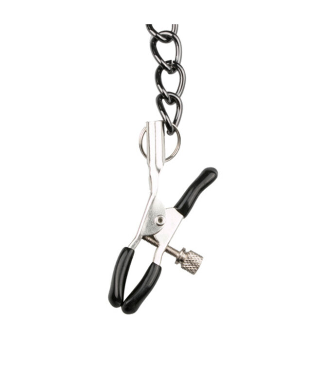 Kunstleren halsband met tepelklemmen