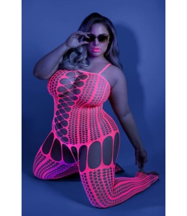 Hypnotic Criss-Cross Body Met Jarretel Look Neon Roze - Curvy