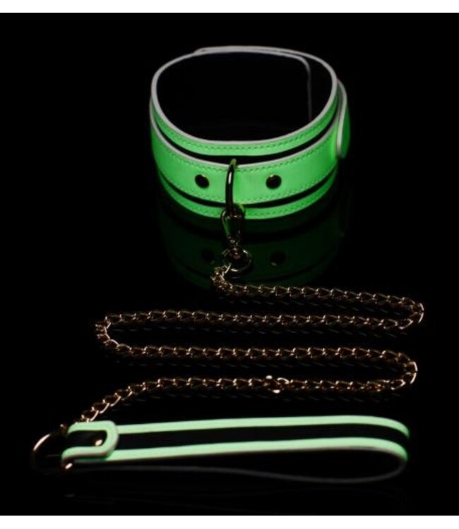 Kink in the Dark - Glow In De Dark Halsband Met Riem