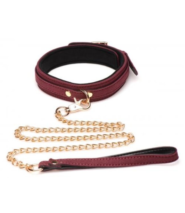 6-delige BDSM Suede Boeienset Met Collar En Riem - Bordeaux
