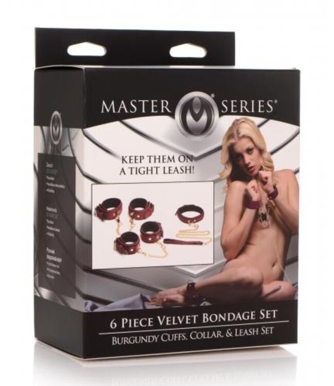 6-delige BDSM Suede Boeienset Met Collar En Riem - Bordeaux