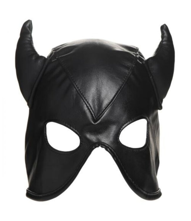 Dungeon Demon Bondage Masker Met Hoorns - Zwart
