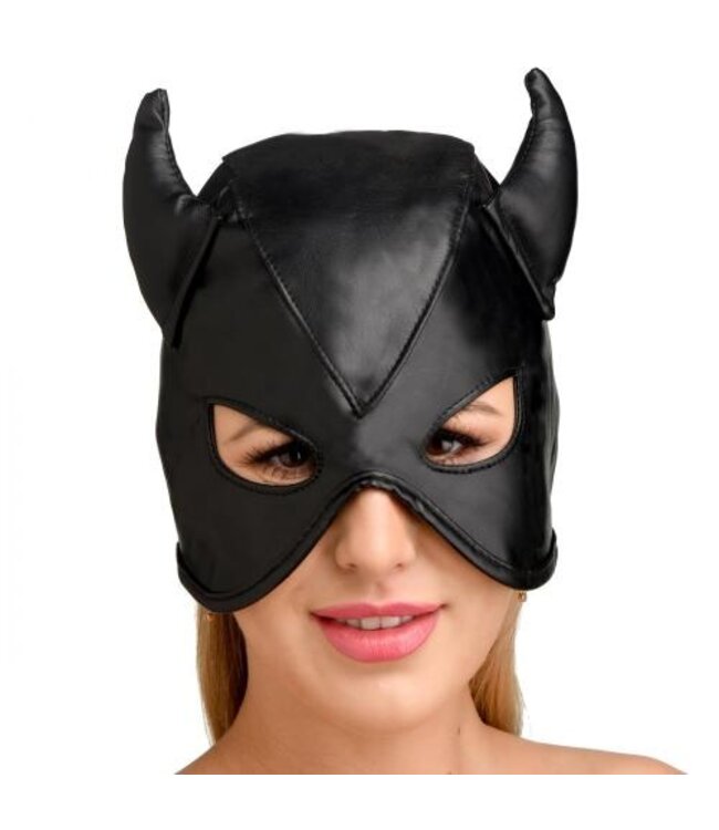 Dungeon Demon Bondage Masker Met Hoorns - Zwart