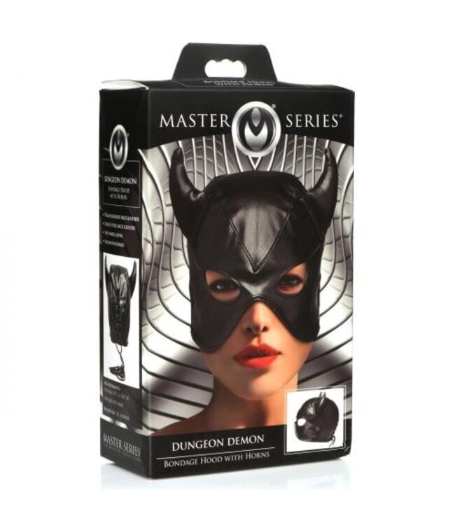 Dungeon Demon Bondage Masker Met Hoorns - Zwart