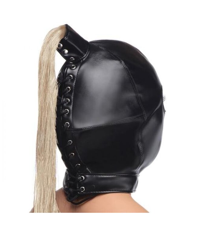 Ponytail Bondage Hood - Zwart