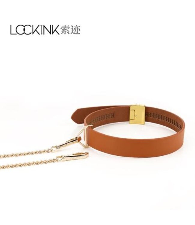 LOCKINK -  Halsband met Riem Set - bruin