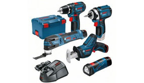 Bosch 5 Tool Kit - GSR12V-15 + GOP12V-LI + GLI Powerled + GDR12V-105 + GSA12V-14 12V 3 x 2,0Ah in L-Boxx 0615990K11