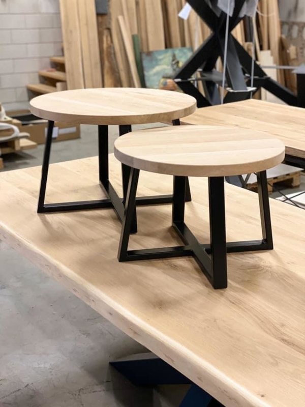 diepte element Denk vooruit Houten salontafel set - 4cm dik eiken - Rond - Wood & Work