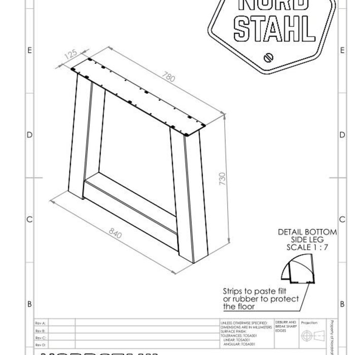 Nordstahl Stalen onderstel tafel - Trapezium Poot 10x10 cm