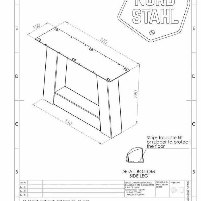 Nordstahl Stalen onderstel salontafel - Trapezium coffee leg - Nordstahl