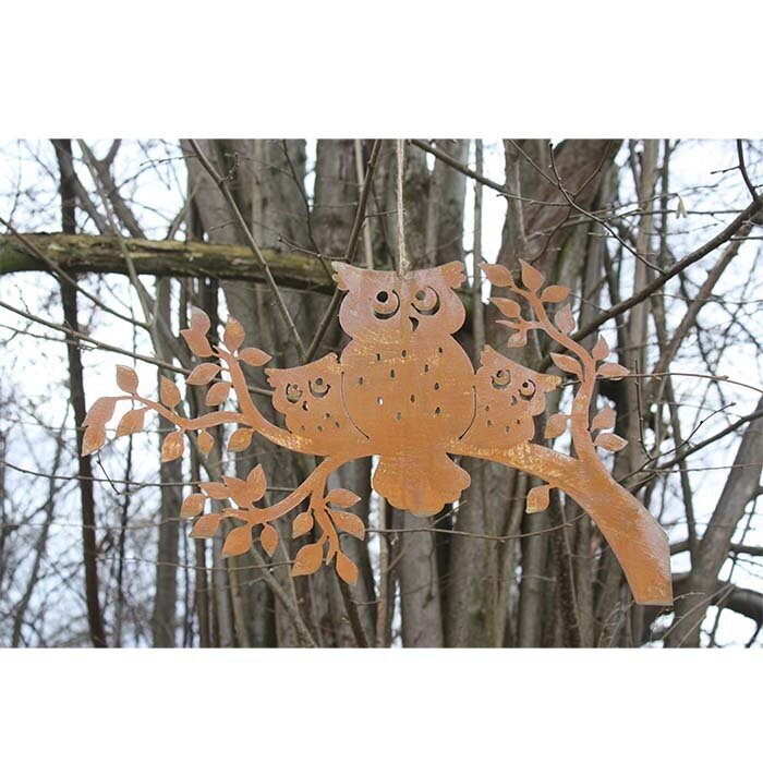 Edelroest tuindecoratie uilen op tak | om aan de zijkant te bevestigen of op te hangen
