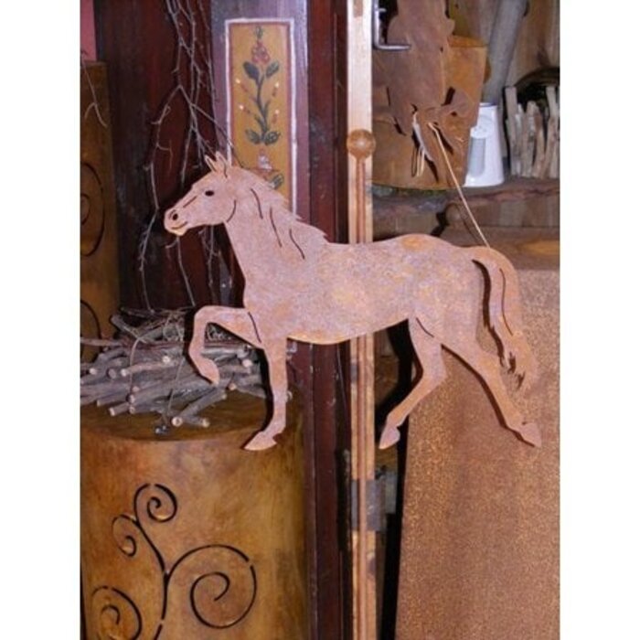 Metalen sierpaard als tuinstaak of op een voetplaat roestfiguur