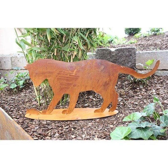 patina kat met muis | op grondplaat | Shabby chique metalen decoratie