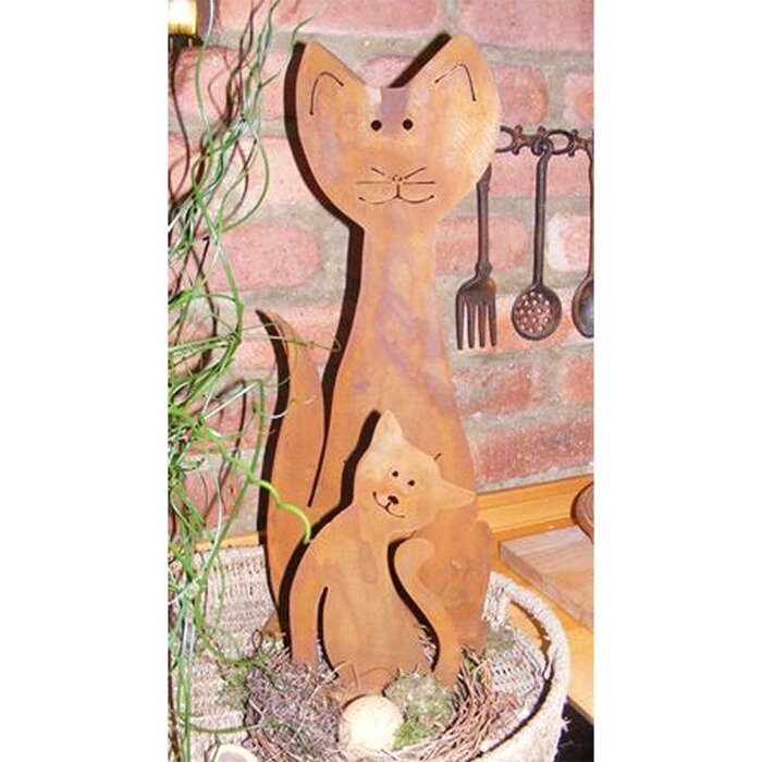 Vintage kattenmoeder met kittens | op grondplaat | Decoratieve figuren in patina