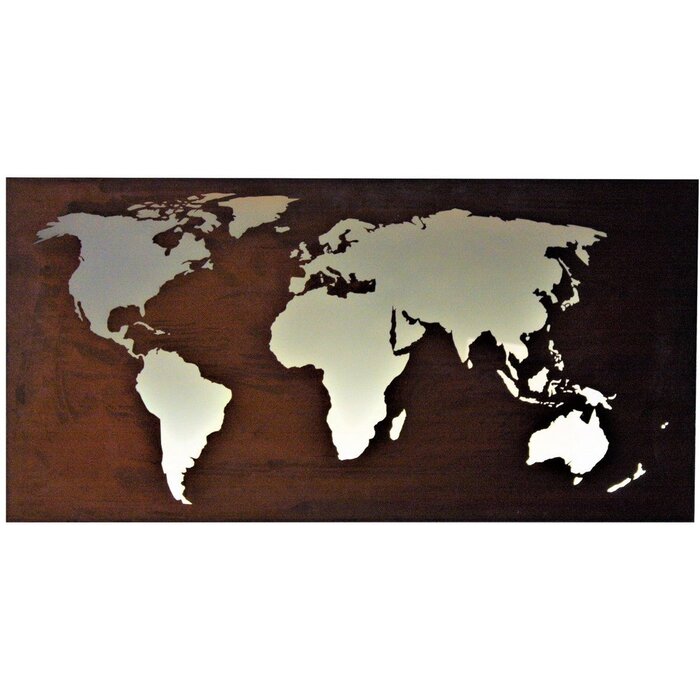 Wereldkaart in roest - ontwerp voor thuis en op kantoor | met glas 80 x 40 cm