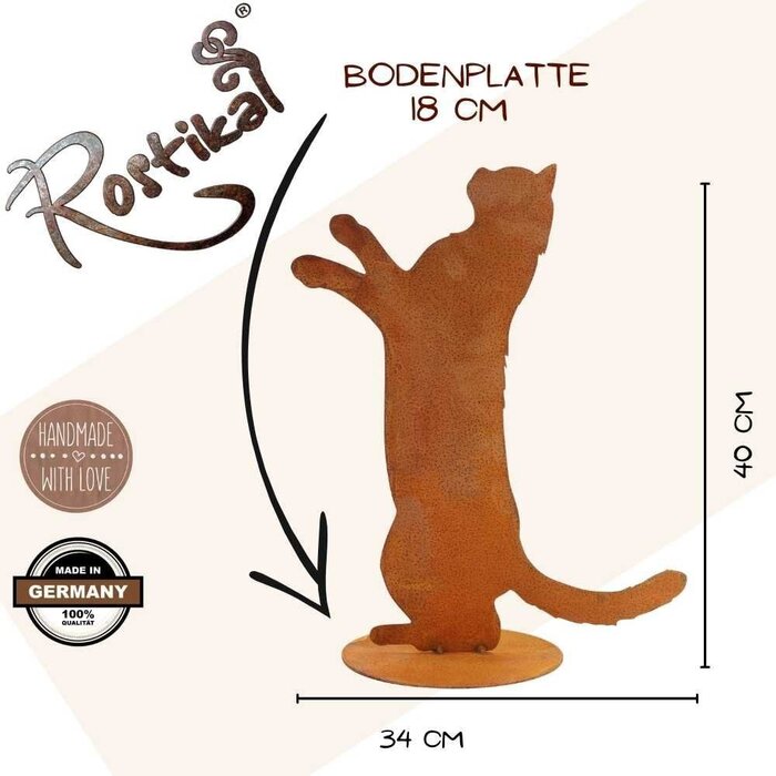 Patina poes "Feline" | op grondplaat | Metalen figuur voor huis- en tuindecoratie