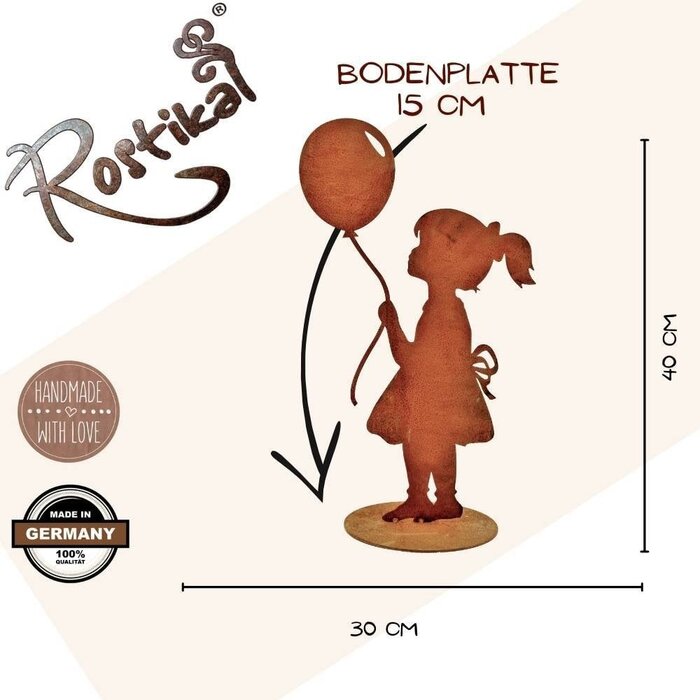 meisje met ballon | Figuur gemaakt van metaal roest patina | origineel cadeau-idee
