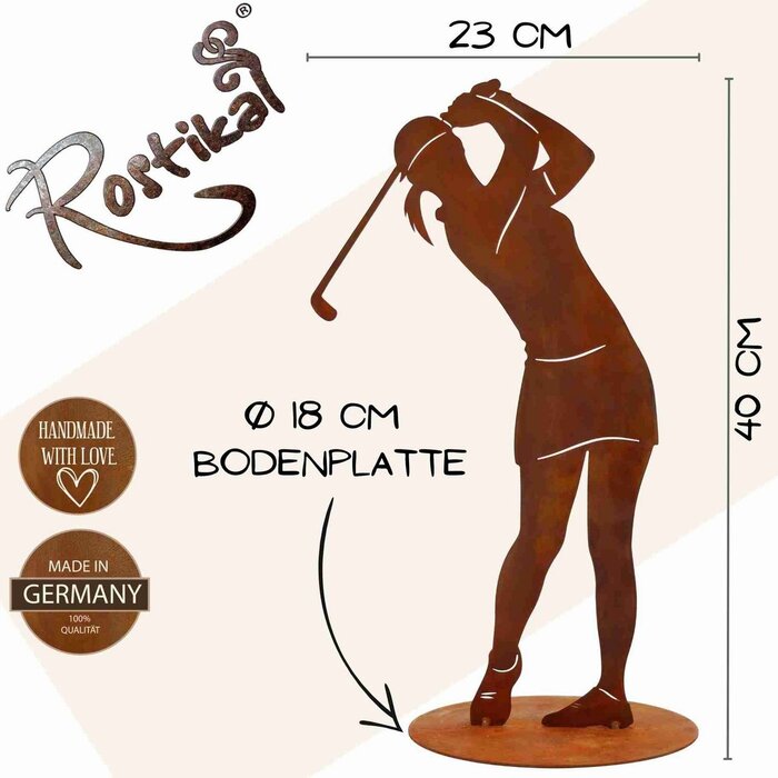 Vrouwelijke golfer beeldje, vrouwelijke golfer roest | 40 cm