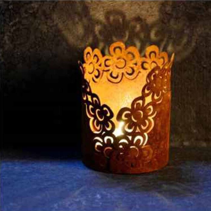 Lantaarn met bloem | Tafeldecoratie in roestlook