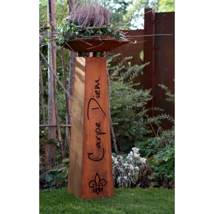 Metalen zuil Carpe Diem met verschillende zuilen | Patina decoratie als tuindecoratie